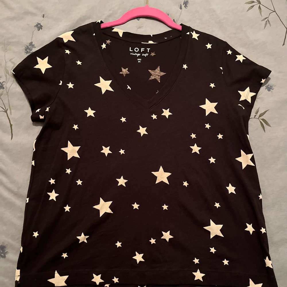 LOFT Women's Black Star Print Top
